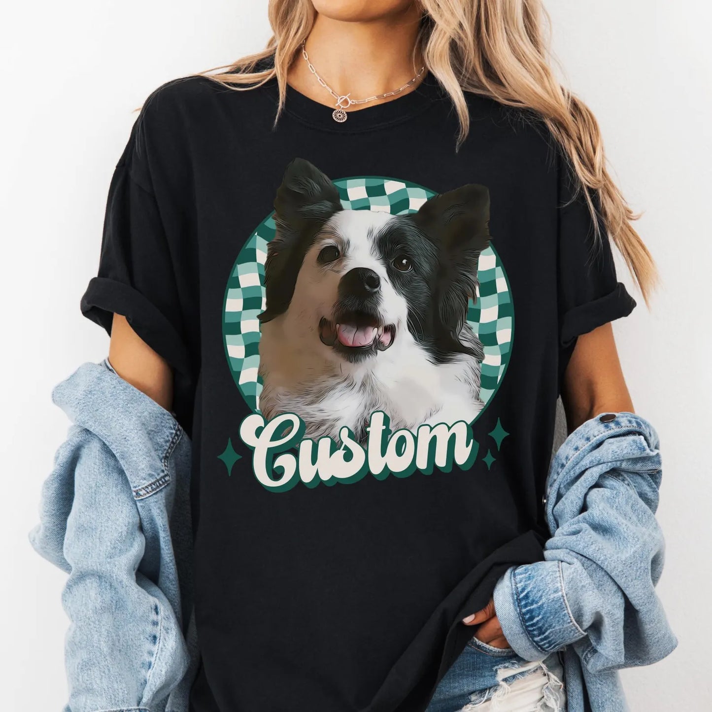 Vintage-inspirerad custom t-shirt med ditt husdjur i färg | Unik design