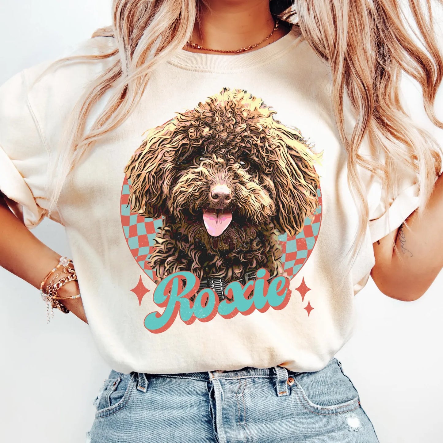 Vintage-inspirerad custom t-shirt med ditt husdjur i färg | Unik design
