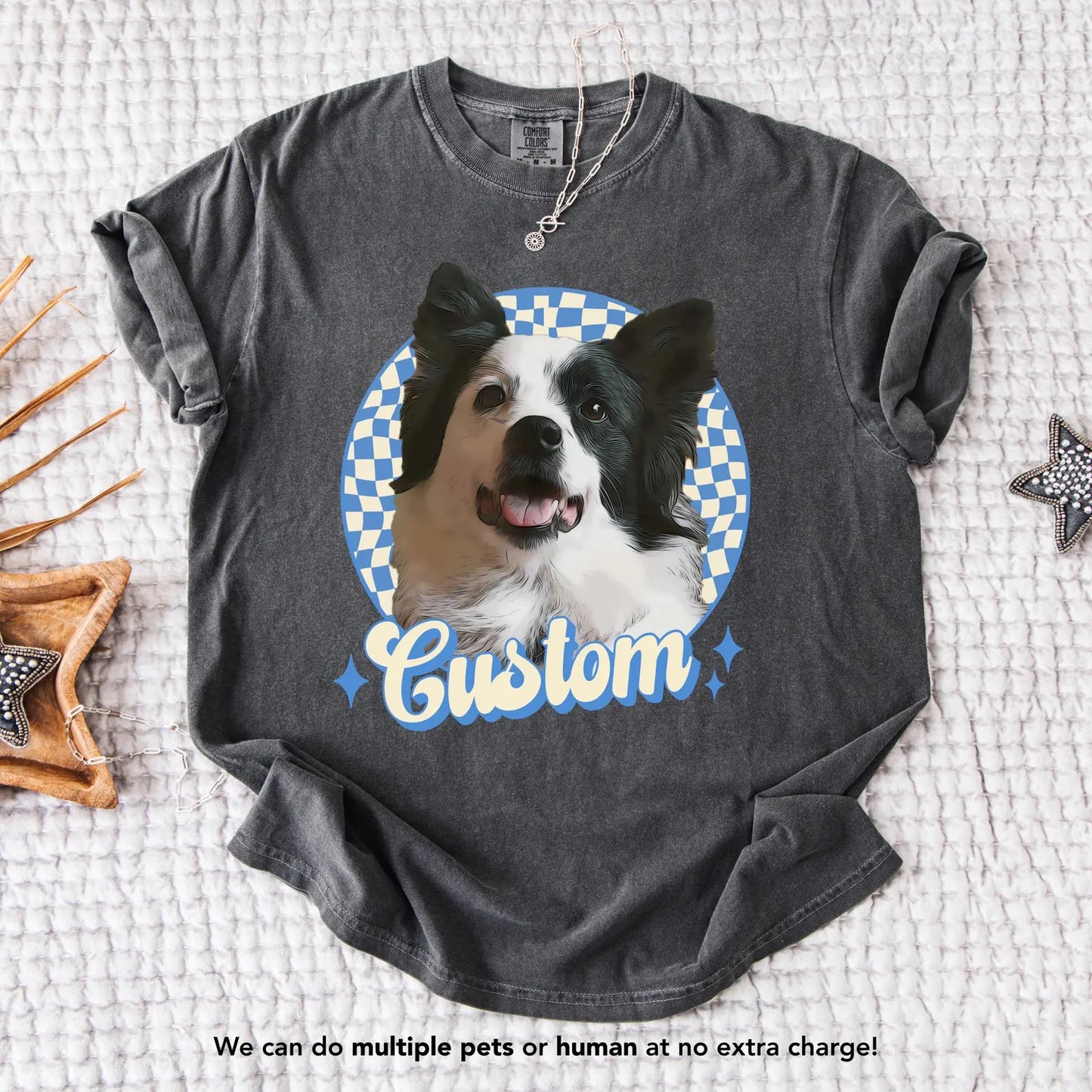 Vintage-inspirerad custom t-shirt med ditt husdjur i färg | Unik design