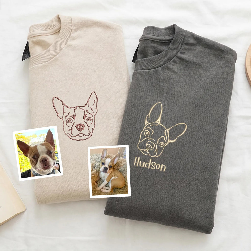 Nyhet! Broderad T-shirt med eget foto – Linjetecknad design av ditt husdjur