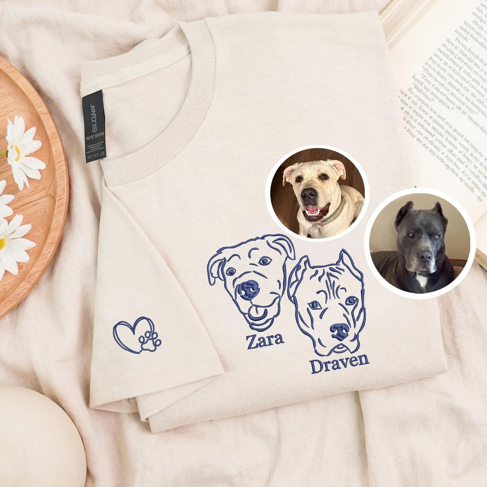 Nyhet! Broderad T-shirt med eget foto – Linjetecknad design av ditt husdjur