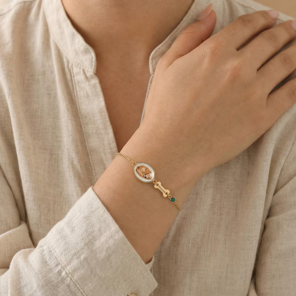 Personligt armband med foto av ditt husdjur – Skräddarsydda smycken Födelsesten