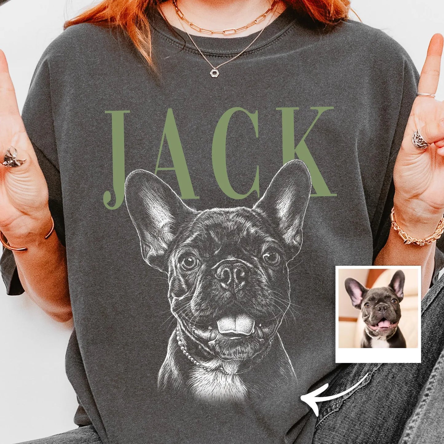 Personlig T-shirt med foto av hund eller katt – vintage stil