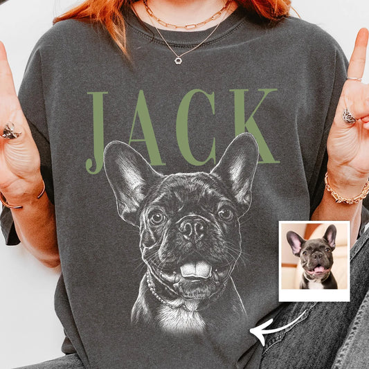 Personlig T-shirt med foto av hund eller katt – vintage stil