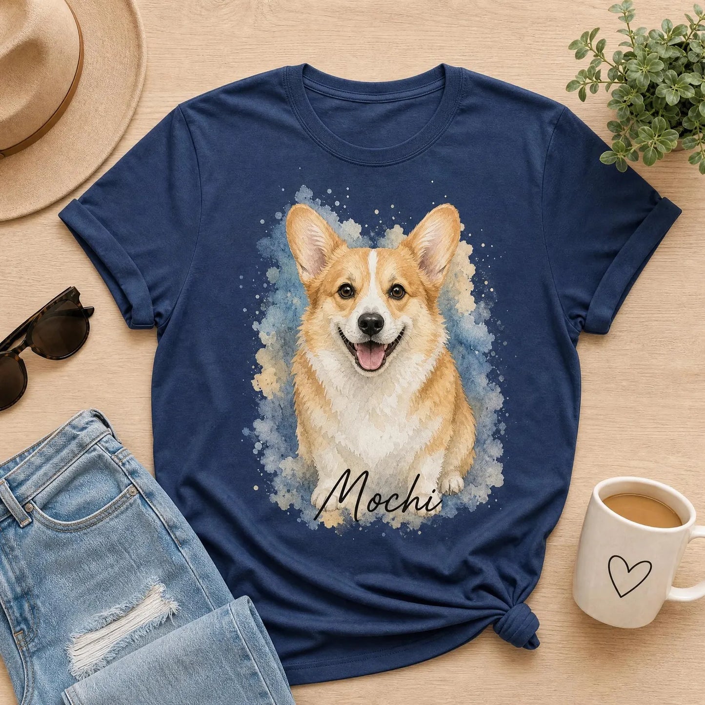 Personlig akvarell-T-shirt med ditt husdjurs porträtt