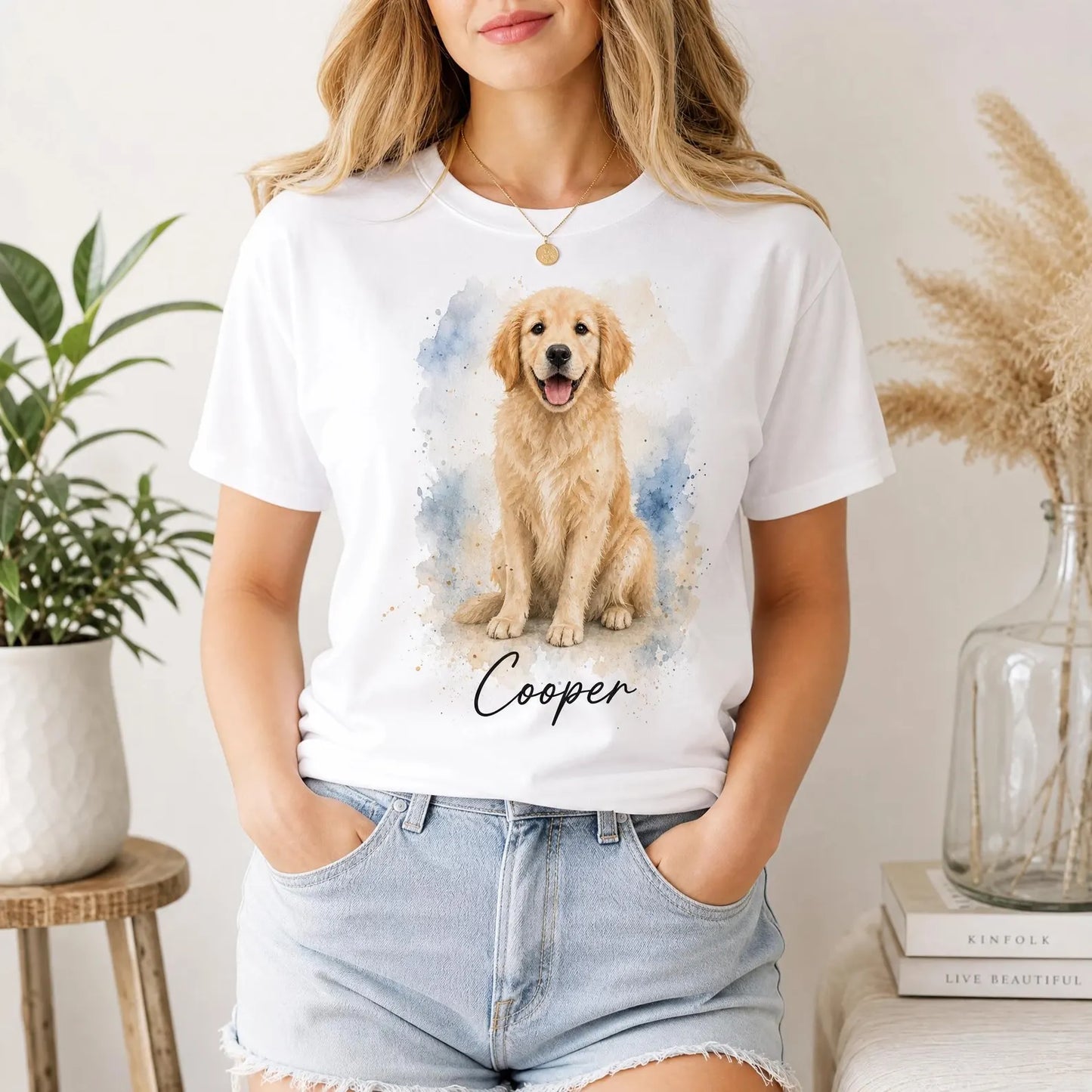 Personlig akvarell-T-shirt med ditt husdjurs porträtt
