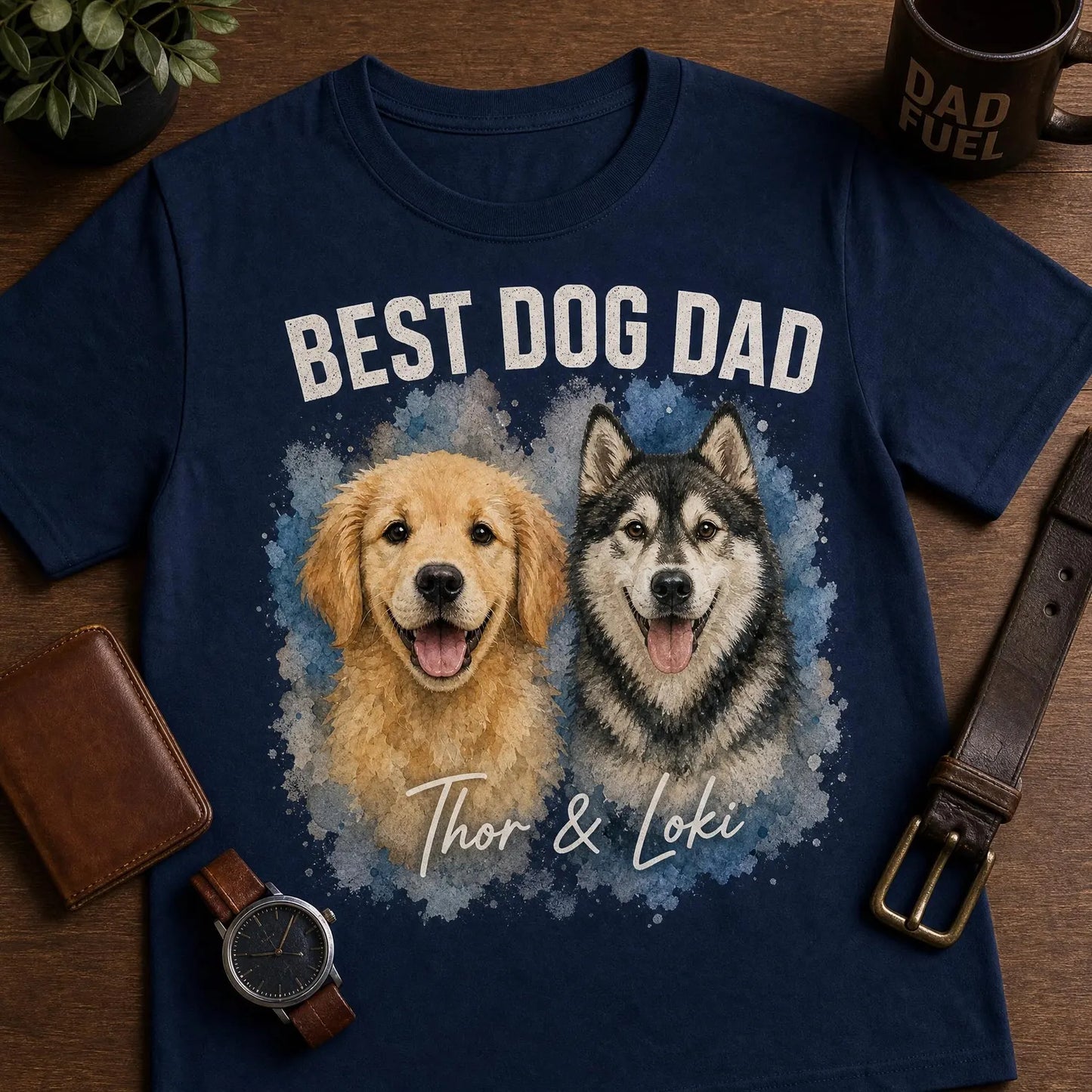 Personlig akvarell-T-shirt med ditt husdjurs porträtt
