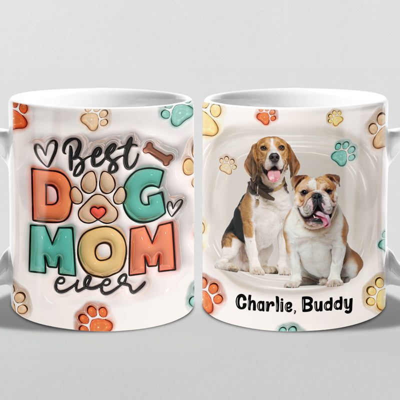母の日祝 Dog Mom Dog Dad - 個性化された3D膨らませ効果プリントマグ クロースタイル·白いマグカップ - Fallook